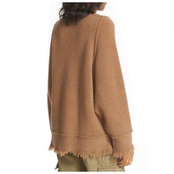 Free People Irresistible Fringe Wool Blend Oversized V Neck Sweater Top Small - Picture 5 of 8